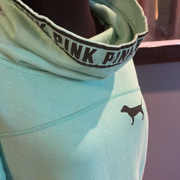 PINK Victoria’s Secret mint logo cowl neck sweatshirt. Small. - Picture 2 of 6